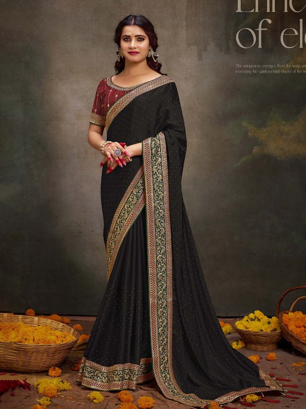 Black BSY Satin Embroidered Saree